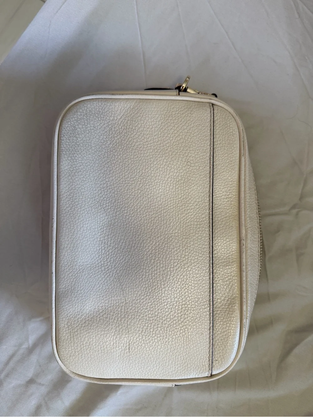Michael Kors Cream Pebbled Leather Cosmetic Pouch with Gold Accents